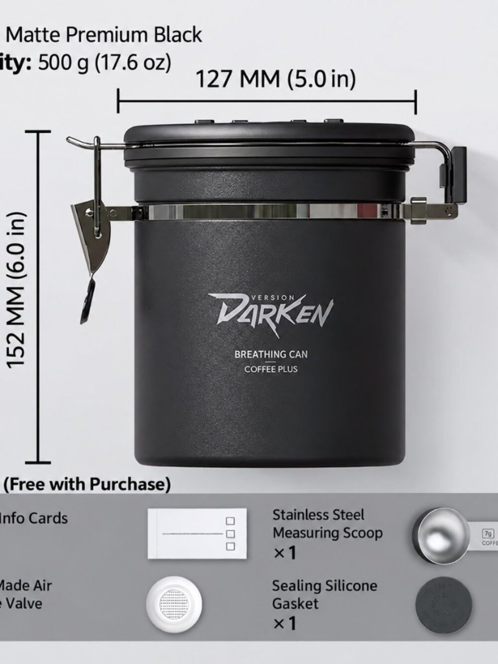 Coffee Plus Airtight Coffee Canister with Date Tracker 1 lb Capacity Black New